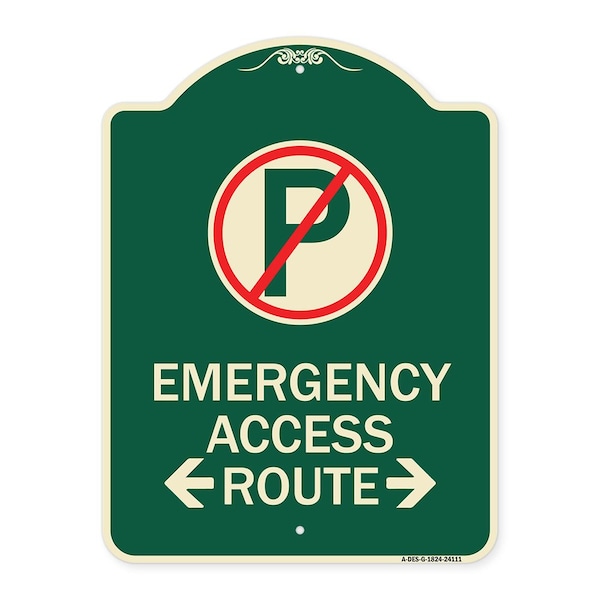 Emergency Access Route W/ Bidirectional Arrow Heavy-Gauge Aluminum Sign, 24" x 18", G-1824-24111